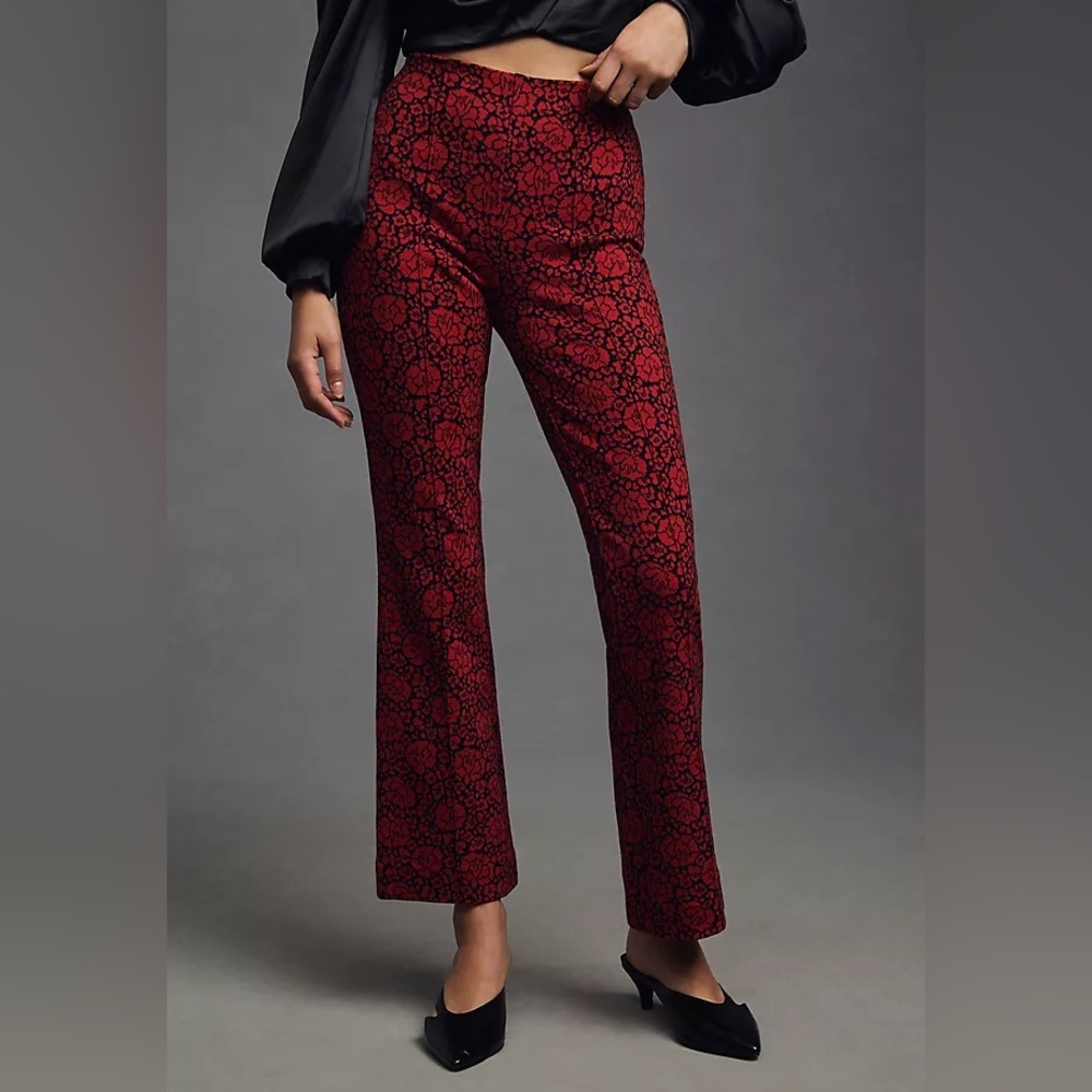 Anthropologie Maeve “The Margot” Kick Flare Red &Black Floral Pants sz XS - Picture 1 of 5